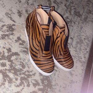Linea Paolo tiger print wedge booties